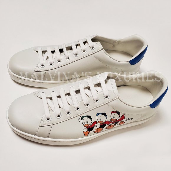 GUCCI SNEAKERS MENS LEATHER DISNEY ACE HUEY DEWEY LOUIE LOGO SHOES 9G US 9.5 - Picture 7 of 16